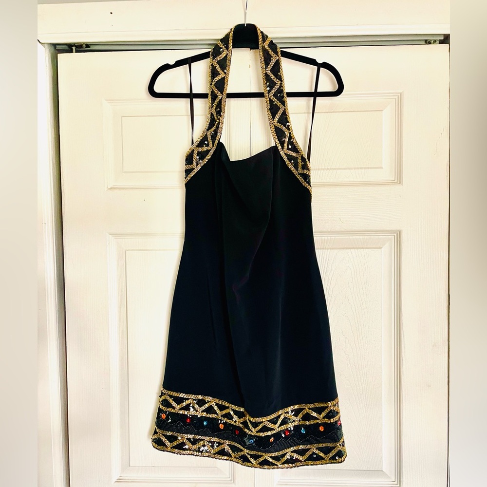 1990s beaded cocktail halter dress